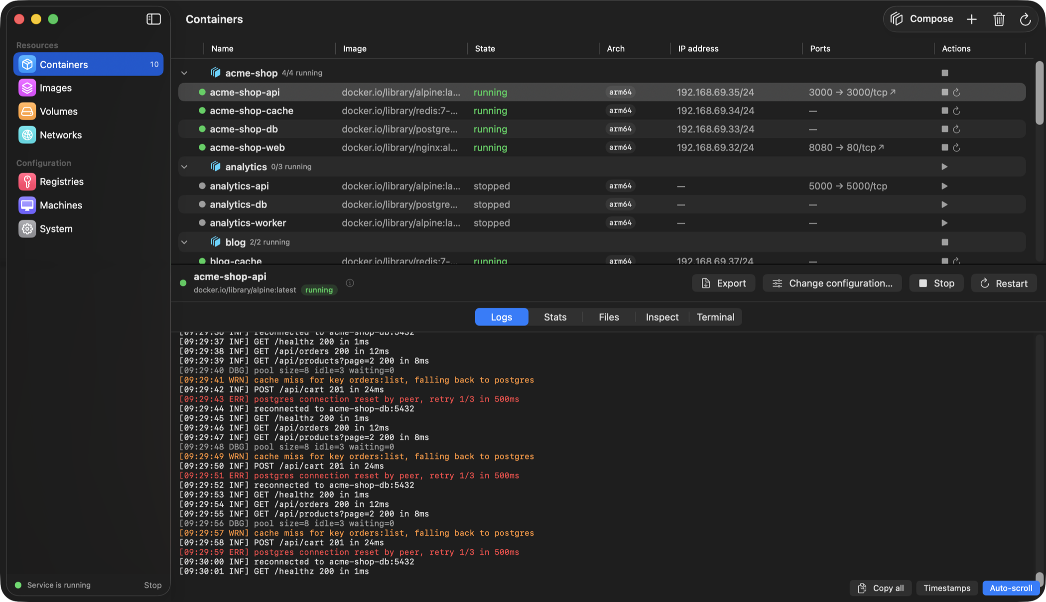 Log viewer with severity colouring